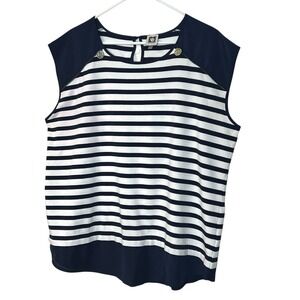 ANNE KLEIN Women's Blouse Striped Navy Blue / White Size‎ 2X Summer Travel